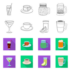Vector illustration of drink and bar symbol. Collection of drink and party stock symbol for web.