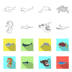 Vector design of sea and animal icon. Set of sea and marine vector icon for stock.