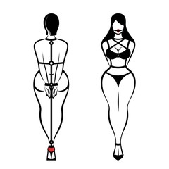 Young sexy woman standing in bondage