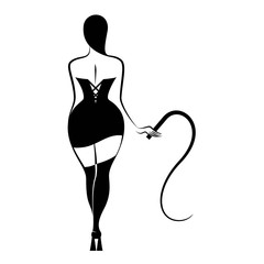 Young sexy woman standing with a whip
