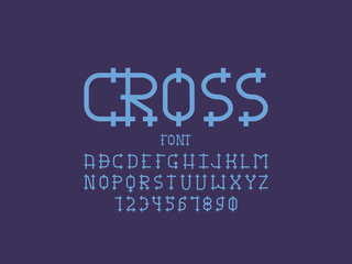 Cross font. Vector alphabet 