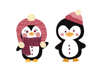 Vector illustration of little penguins. hand drawn penguins, children cartoon design