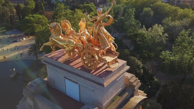Aerial Pan Left to Right: Chariot of Aurora in City