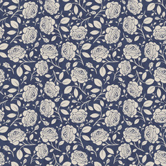 Seamless background with floral patterns. Provence drawing. Summer ornament. Vintage Pattern. Elements of rose and leaves. Vector illustration.