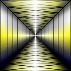 geometric glowing tunnel stretching into the distance, optical illusion