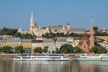 Budapest cityscape with St. Matthias Church, Fisherman Bastion and Danube river