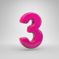 Plastic Pink color number 3 isolated on white background