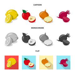 Isolated object of vegetable and fruit icon. Set of vegetable and vegetarian vector icon for stock.