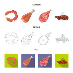 Vector illustration of meat and ham logo. Set of meat and cooking vector icon for stock.