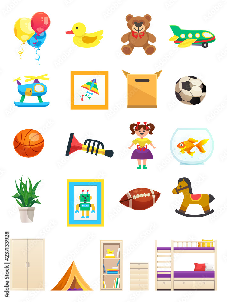 Poster children room interior objects set