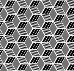 Seamless op art geometric pattern. 3D illusion. Black and white isometric background.