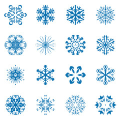 Snowflake vector icon background set blue color. Winter white christmas snow flake crystal element. Weather illustration ice collection. Xmas frost flat isolated silhouette symbol