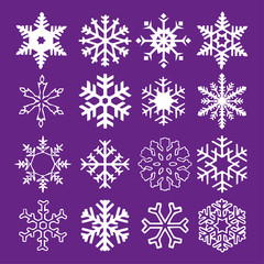 Snowflake vector icon background set proton purple color. Trend 2019. Winter white christmas snow flake crystal element. Weather illustration ice collection. Xmas frost flat isolated silhouette symbol