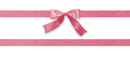 Pink bow ribbon band satin stripe fabric (isolated on white background with clipping path) for...