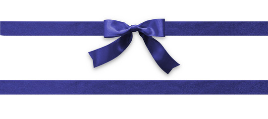 Dark blue bow ribbon band satin navy stripe fabric (isolated on white background with clipping...