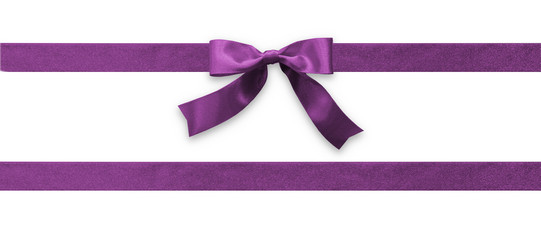 Mulberry purple bow ribbon band magenta satin stripe fabric (isolated on white background with...