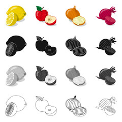 Vector illustration of vegetable and fruit logo. Set of vegetable and vegetarian stock vector illustration.