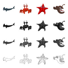 Vector illustration of sea and animal sign. Collection of sea and marine stock vector illustration.