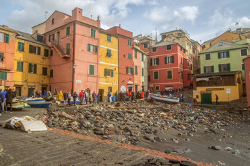 GENOA, ITALY, OCTOBER 10, 2018 - View of Genoa Boccadasse beach devasted after the storm of the night before, Italy
