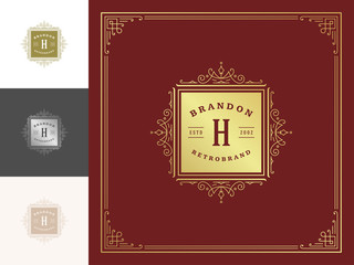 Luxury logo template vector vintage flourishes ornaments.