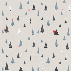 Obraz premium Festive pattern with creative fir trees and Santa Claus for Christmas and New Year design.
