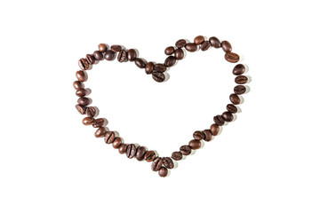 A heart built with coffee beans.
