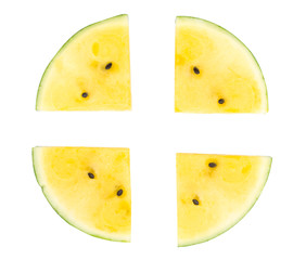 Top view Yellow watermelon isolated on white background