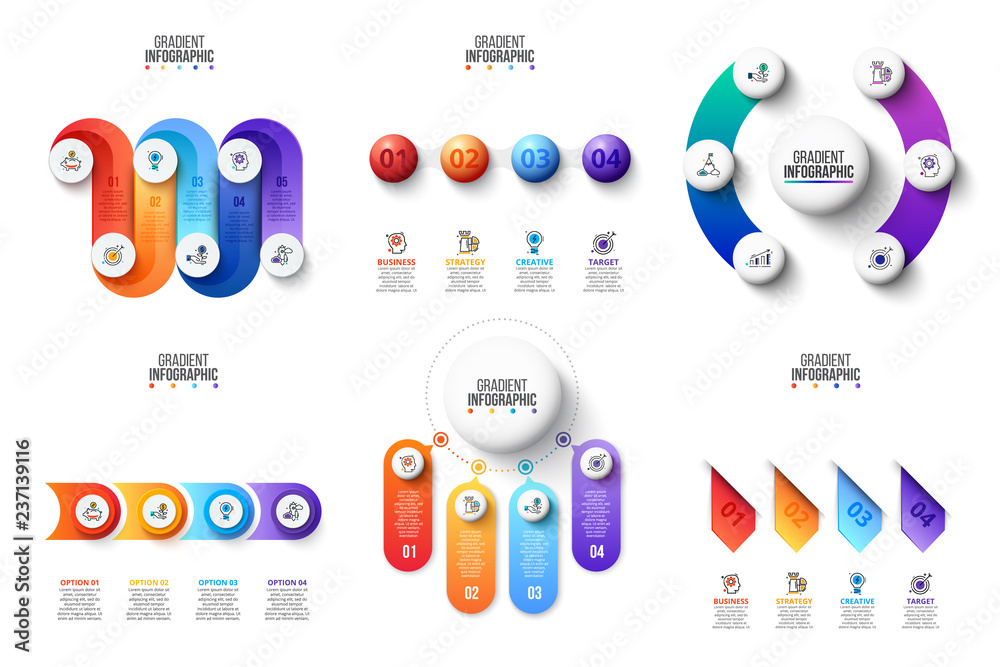 Aufkleber vector gradients infographic set with 4, 5 and 6 steps, options or processes. business template for 