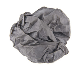 lump of gray crumpled paper isolated on white background