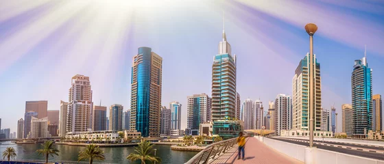 Fototapeten Gesamtansicht der Dubai Marina. Linie der Skyline der Stadt. © seqoya