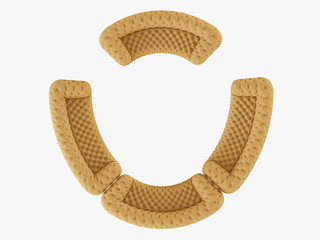 Soft yellow sofas capitone top view 3d rendering