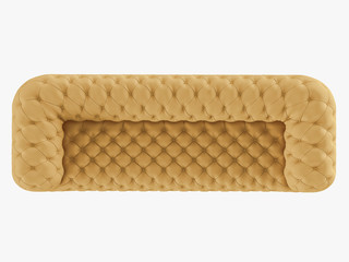 Soft yellow sofa capitone top view 3d rendering
