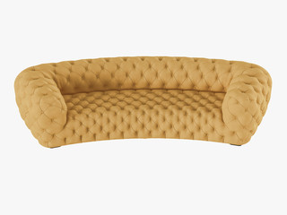 Soft yellow sofa capitone front view 3d rendering