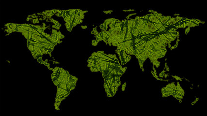 Map of world made of herbal green connections
