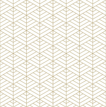 Japanese seamless Kumiko pattern in golden silhouette with fine lines.