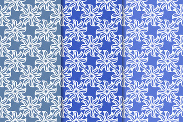 Set of floral ornaments. Vertical blue seamless patterns