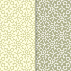 Fototapeta premium Olive green geometric ornaments. Set of seamless patterns