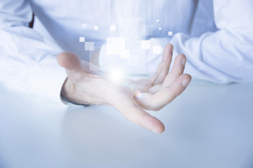 mano, aperta. pixel, comunicazione, comunicare