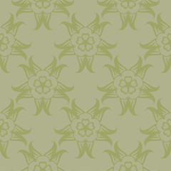 Olive green floral ornamental design. Seamless pattern