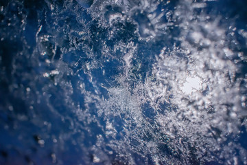 ice on glass at night in winter