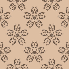 Dark brown floral seamless pattern on beige background