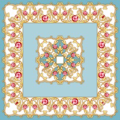 Square composition with golden scrolls and leaves. Design of kerchief