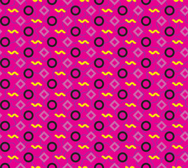 Seamless repeating pattern of circles, rhombuses and zigzags