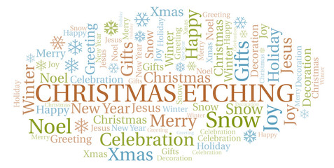 Fototapeta premium Christmas Etching word cloud.