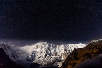Annapurna 1 during a starry clear night from Annapurna Base Camp, Himalaya