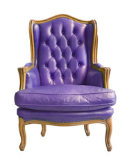 Elegant vintage purple armchair isolated on white background