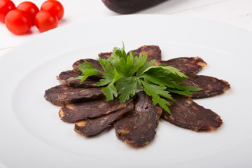 Slices of smoked horse meat