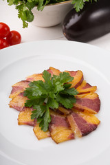 Slices of smoked horse meat