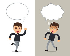 Vector cartoon character a man expressing different emotions with speech bubbles