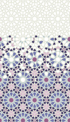 Arabic pattern. Arabesque repeating vector border. Geometric halftone texture with color tile disintegration or breaking